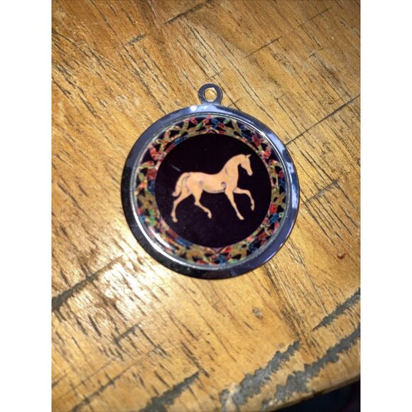Horse Pendant Polished Pewter Resin Equestrian Jewelry Artisan Signed Y2K VTG - Picture 3 of 7